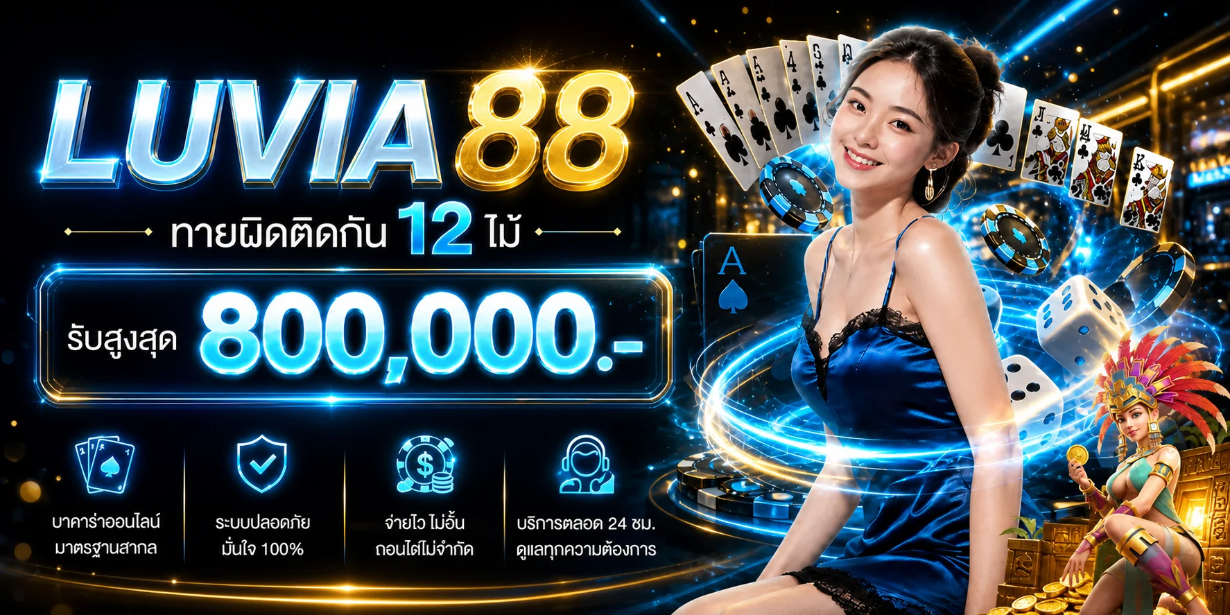 แบนเนอร์ LUVIA88 คาสิโนสดและบาคาร่า